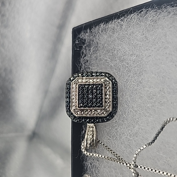 enuine Blue Diamond NecklaceNatural Diamond Accented Rhodium Over Brass - Picture 3 of 4